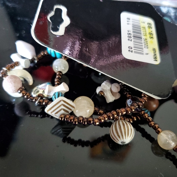 Vintage Collections Ward Beaded Necklace Brown Beige Blue Shell Look - Picture 9 of 10